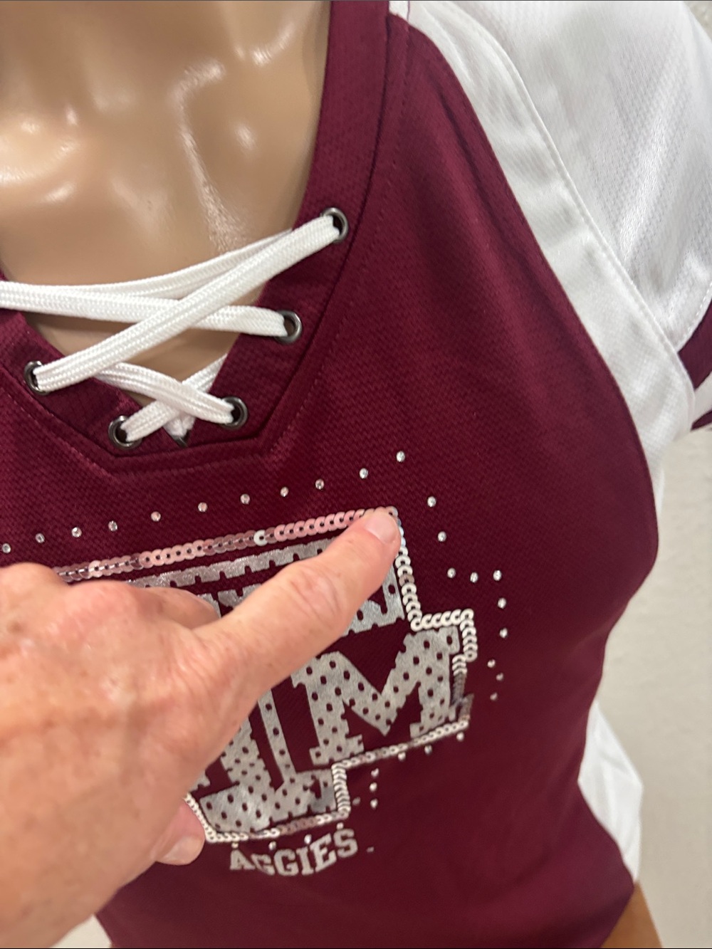 Section 101 Fan Wear Texas A&M Maroon Lace-Up Short Sleeve Jereey Med - Picture 11 of 11